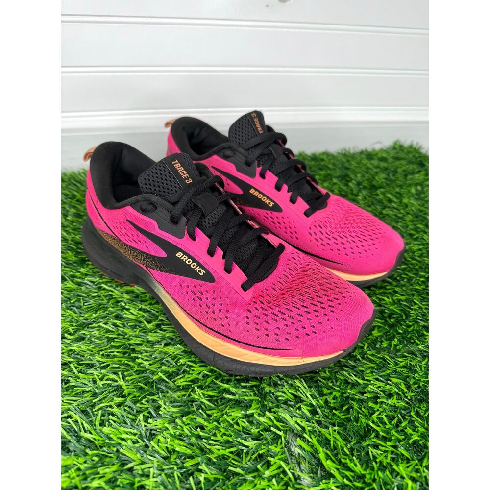 Brooks Trace 3 Women’s 7 B Pink Glo Black Orange Running Shoes 1204011B694 - Picture 2 of 7